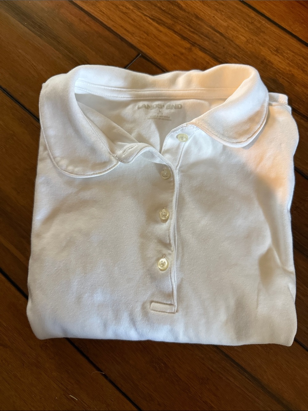 Lands' End Girls' White LS Polo Top